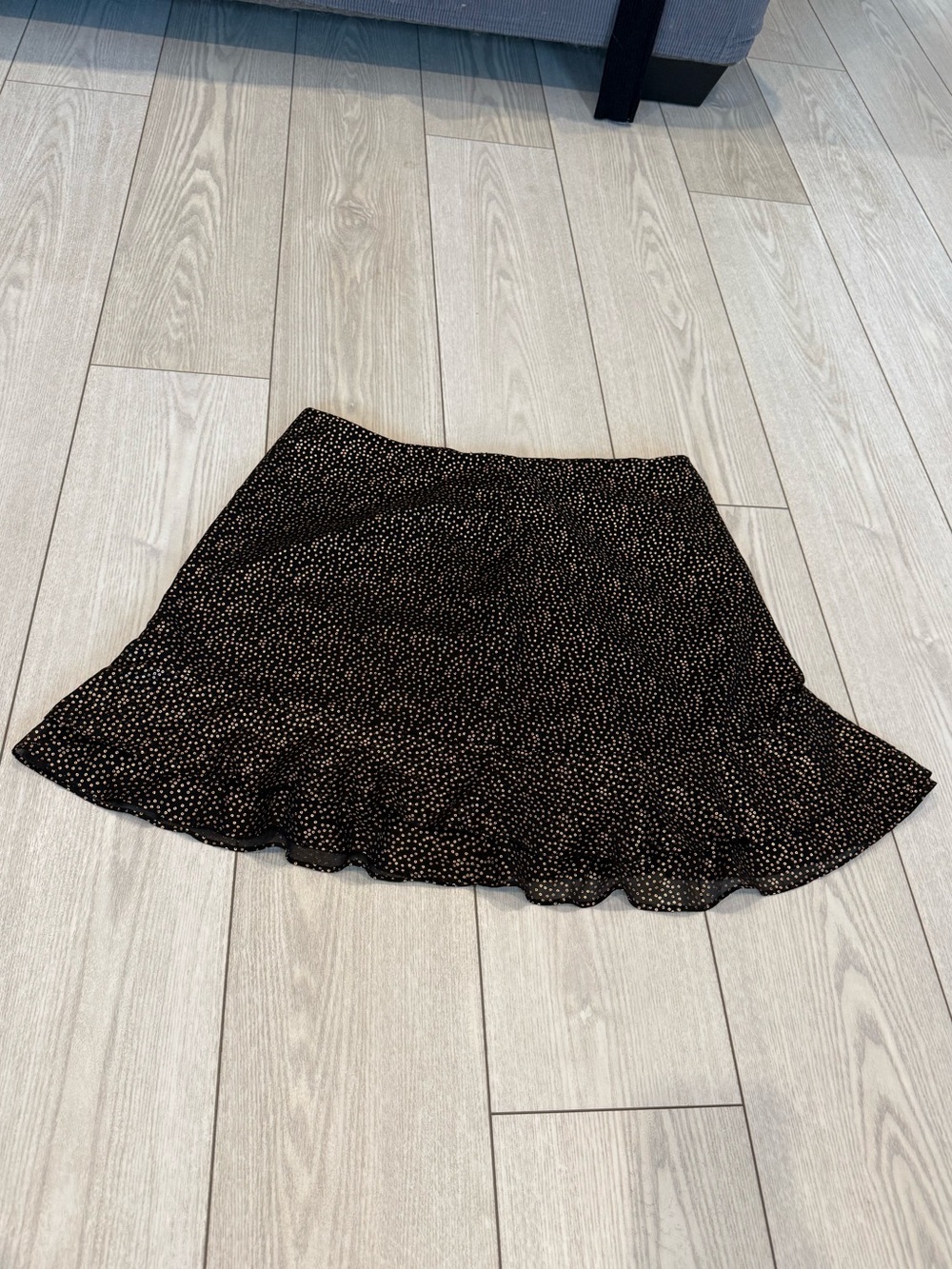 Oasis metallic bronze polka dot black ruffles mini skirt 14 plus party holidays